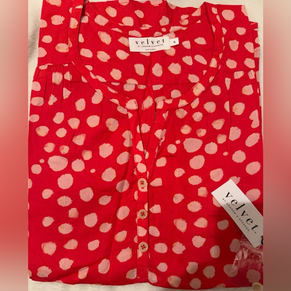 Velvet Red and White Polka Dot Blouse